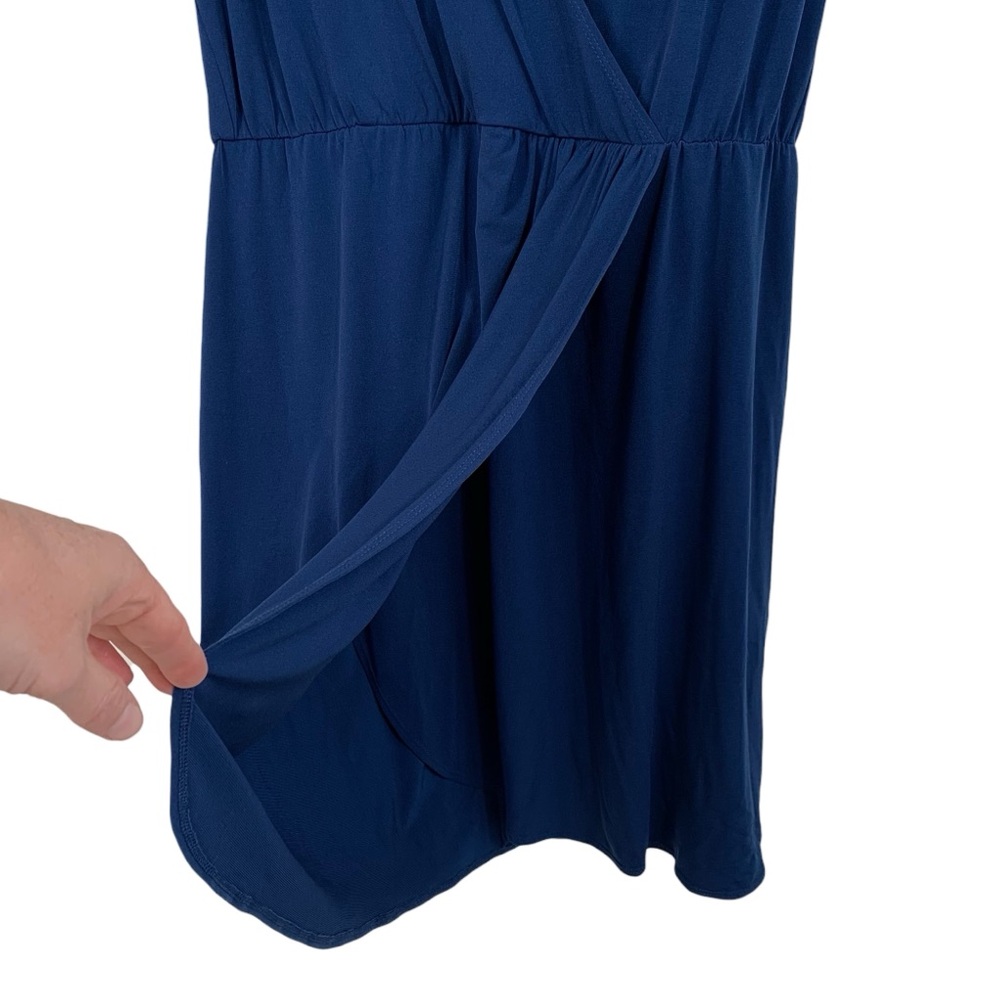Laundry Cobalt Blue with Black Embroidered Appliqué Faux Wrap Midi Dress - Picture 5 of 7